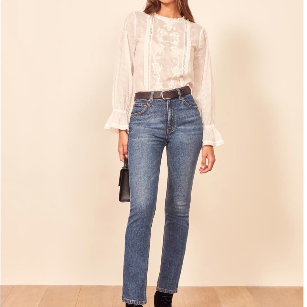 NWT REFORMATION - LIZA STRAIGHT JEAN COLOR LAGUNA